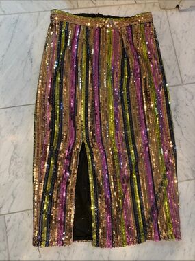 Sequin Stripe Pencil Skirt - Multicolor